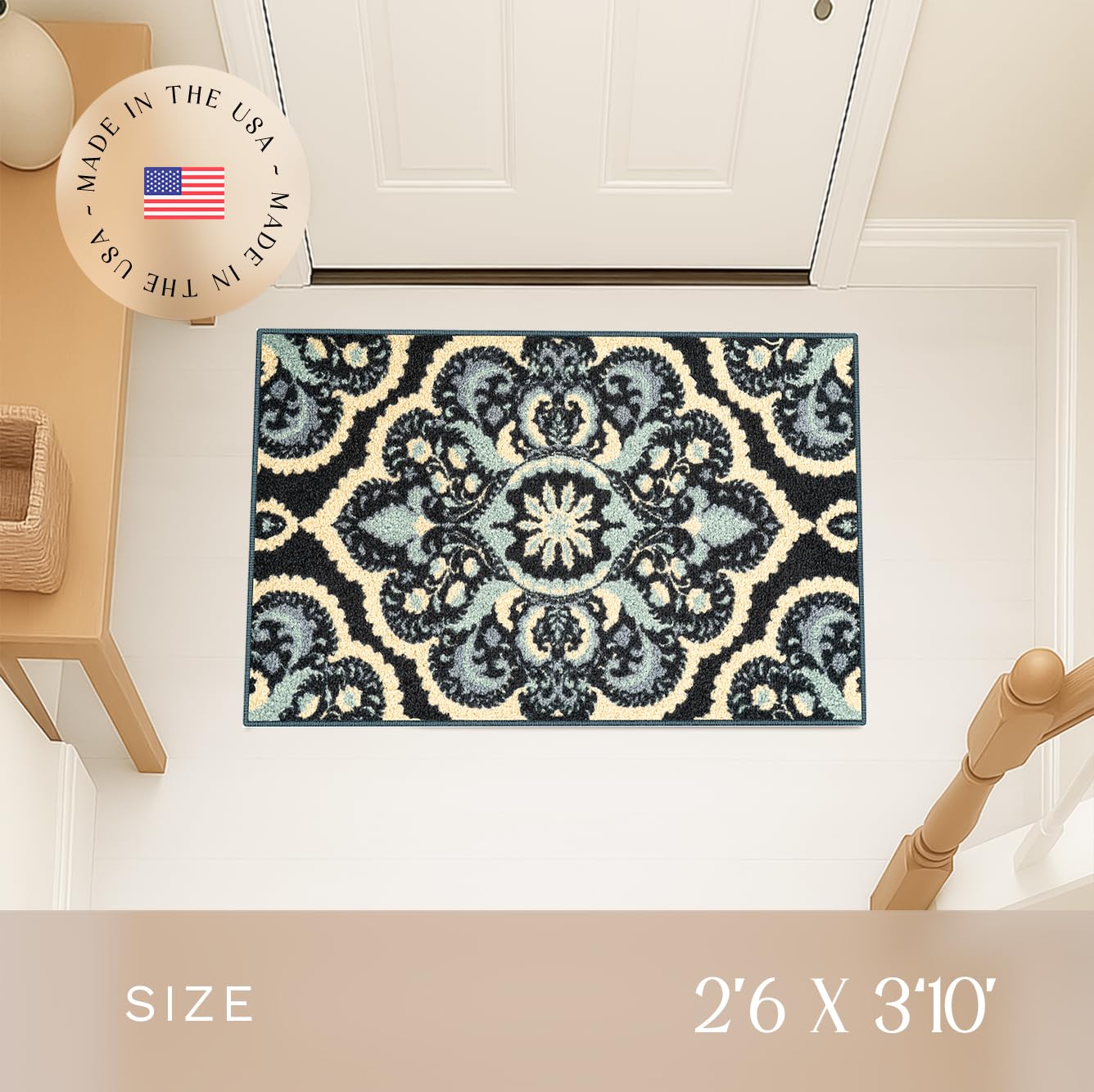 Maples Rugs Vivian Medallion Kitchen Rugs Non Skid Accent Area Carpet [Made in USA], 2'6 x 3'10, Persian Blue