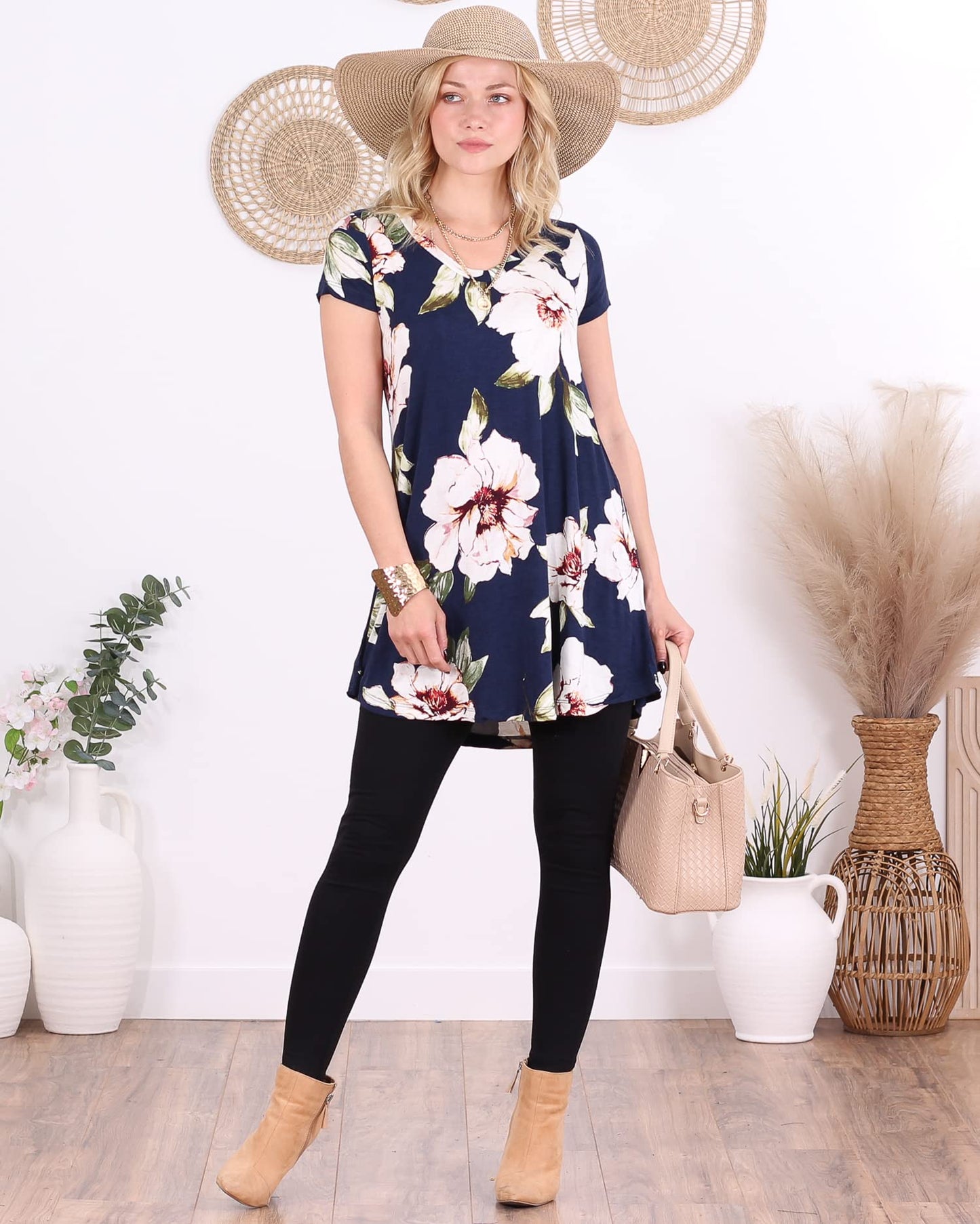 Popana Womens Short Sleeve Summer Tunic Tops to Wear with Leggings Loose Fit Made in USA
