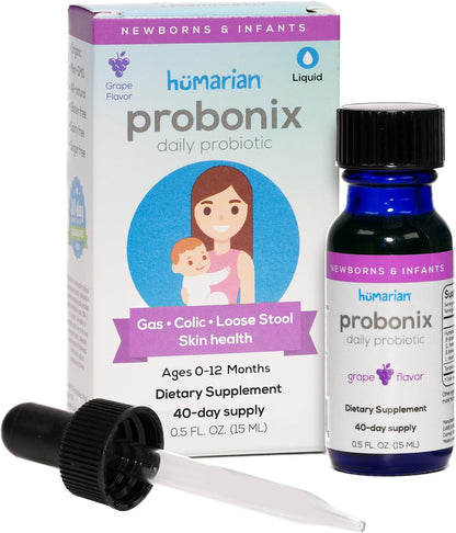 Probonix Humarian Liquid Probiotic for Baby 0-12 Months - 8-Strain Infant Probiotic Drops - 45 Billion CFUs - 40-Day Supply - Tasty Grape Flavor