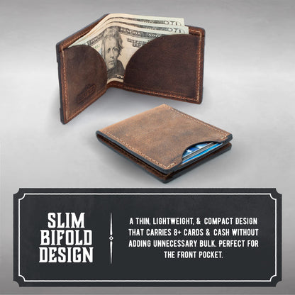 Front Pocket Slim Bifold Wallet for Men | Made in USA | Premium Full Grain Leather Men’s Wallet with Minimalist Design
