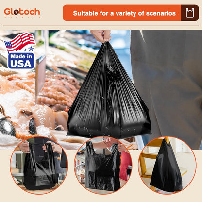 Glotoch 1000 Count Plastic T-shirt Bags Black, 11.5" x 6.5" x 21" Grocery Bags with Handles for Restaurant, Retail, Grocery Store, Takeout, Convenience Stores, Shopping Bag in Bulk