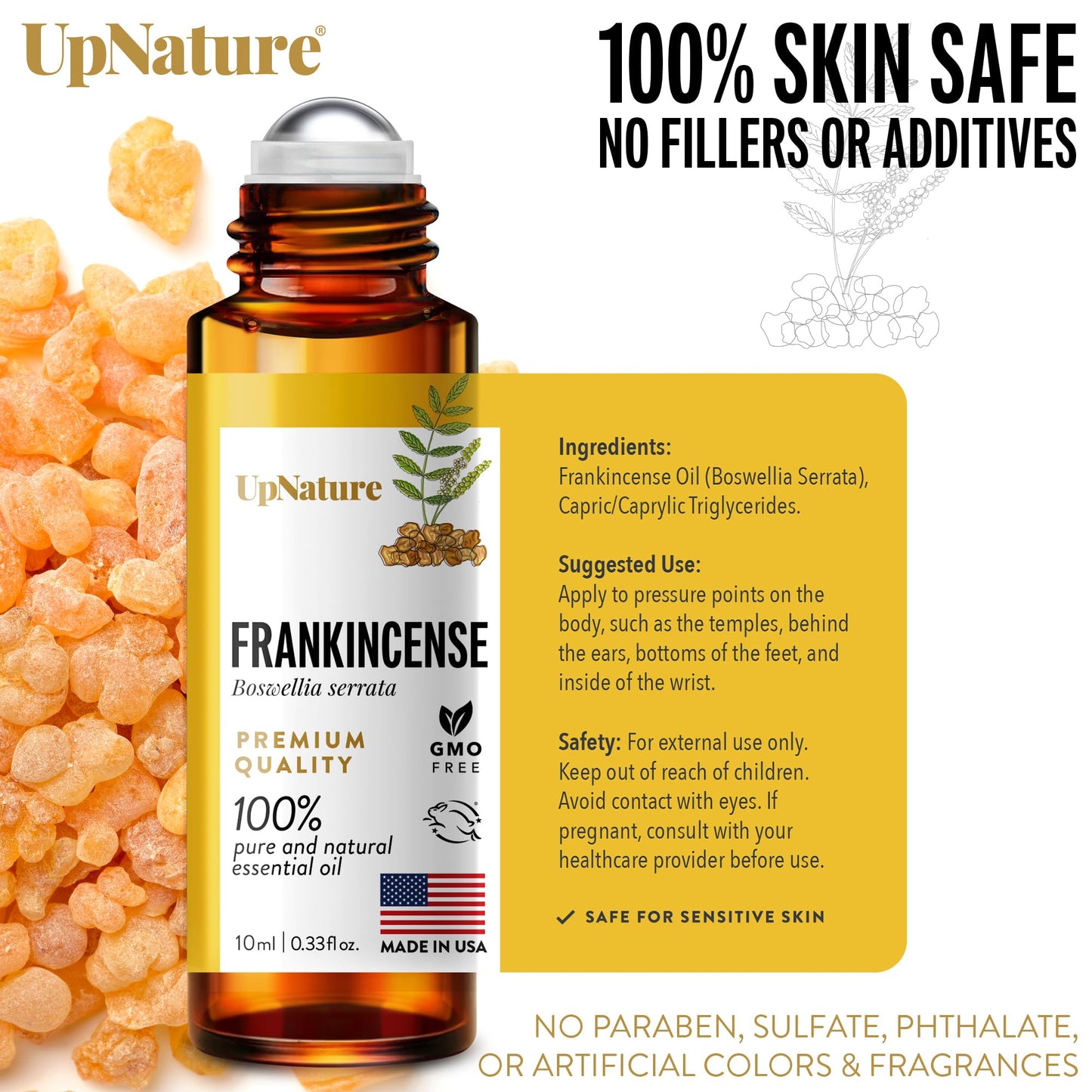 UpNature Frankincense Essential Oil Roll On - 100% Pure Frankincense Oil for Skin