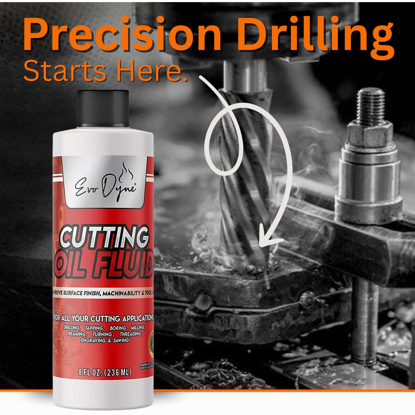 Cutting Oil, Cutting Fluid 8-OZ, Made in The USA | Cutting Oil for Drilling, Tapping, Milling | Professional Grade Fluid - Safe on Metal & Glass by Evo Dyne