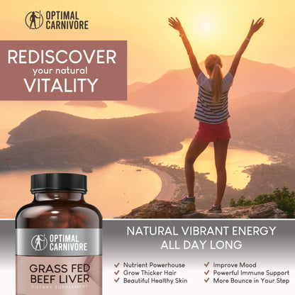 Optimal Carnivore Grass Fed Beef Liver Capsules, Freeze Dried in Convenient Pills, 180 Capsules, Desiccated Supplement