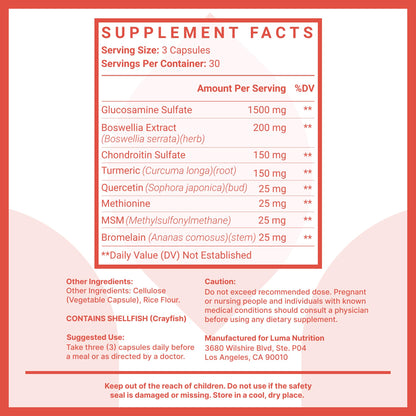 Luma Nutrition Glucosamine Chondroitin MSM - Turmeric, Boswellia - Premium Supplement - for Men and Women - Joint Supplement - 90 Capsules