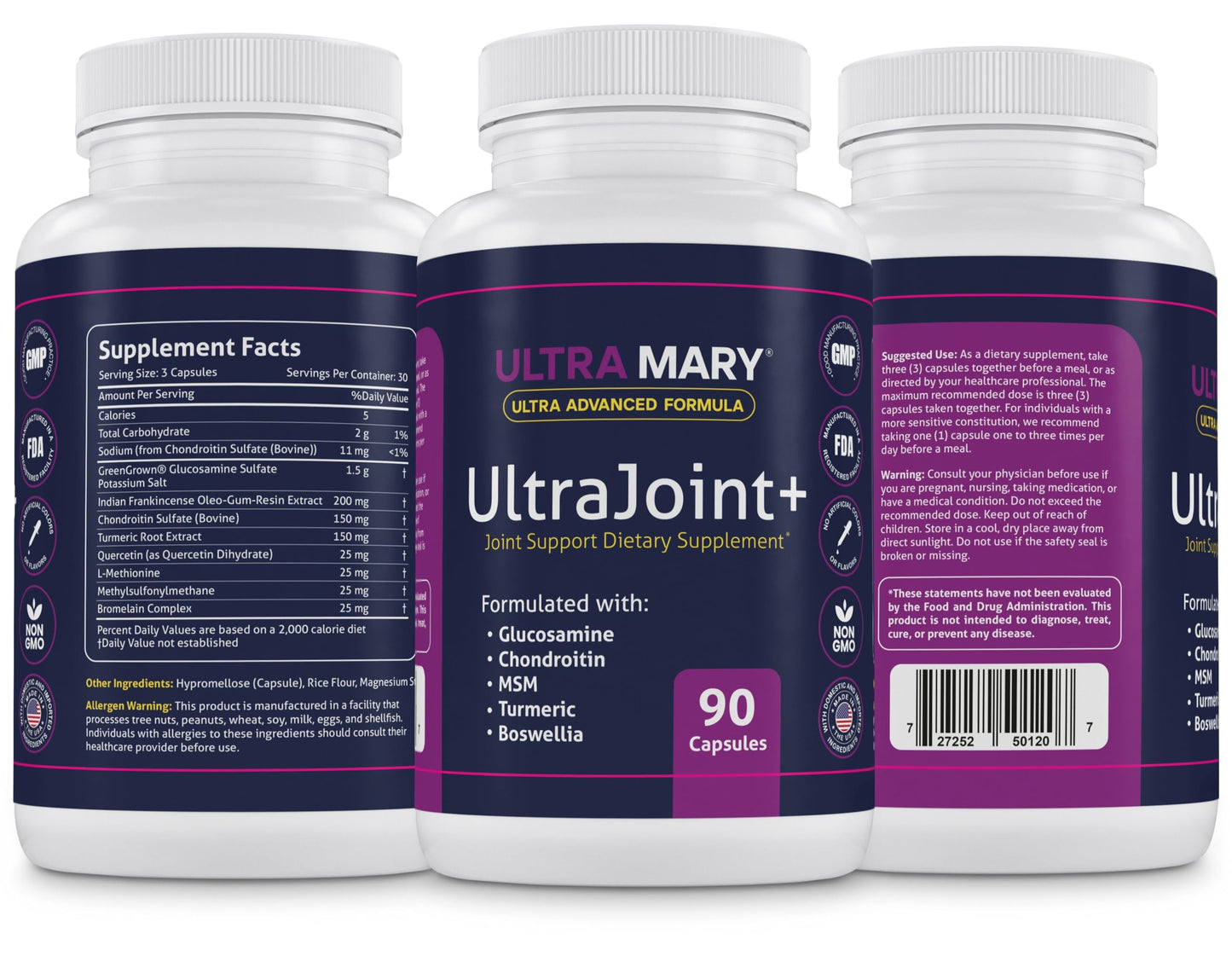 UltraMary+ Joint Support w/Glucosamine, Chondroitin, MSM, Turmeric & Boswellia – Mobility & Flexibility – 90 Capsules – Suplemento Articulaciones – Made in USA – Advanced Formula