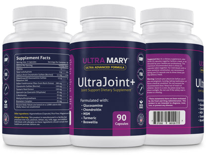 UltraMary+ Joint Support w/Glucosamine, Chondroitin, MSM, Turmeric & Boswellia – Mobility & Flexibility – 90 Capsules – Suplemento Articulaciones – Made in USA – Advanced Formula