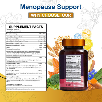 Vccvaa 40-in-1 Menopause Support for Women – Hormonal Balance, Hot Flash & Mood Relief – Black Cohosh, DIM, Maca, Red Clover, Probiotics, B6, D3 & More – Vegan, 120 Capsules