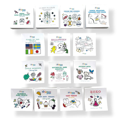 A Brighter Year The Original Adult Mini Coloring Book - 14 Piece Variety Pack - 3” x 3” Pocket Size, 50 Pages, Lay Flat Binding, Thick Paper, No Bleeding - Stress/Anxiety Relief - Relaxation, Gift