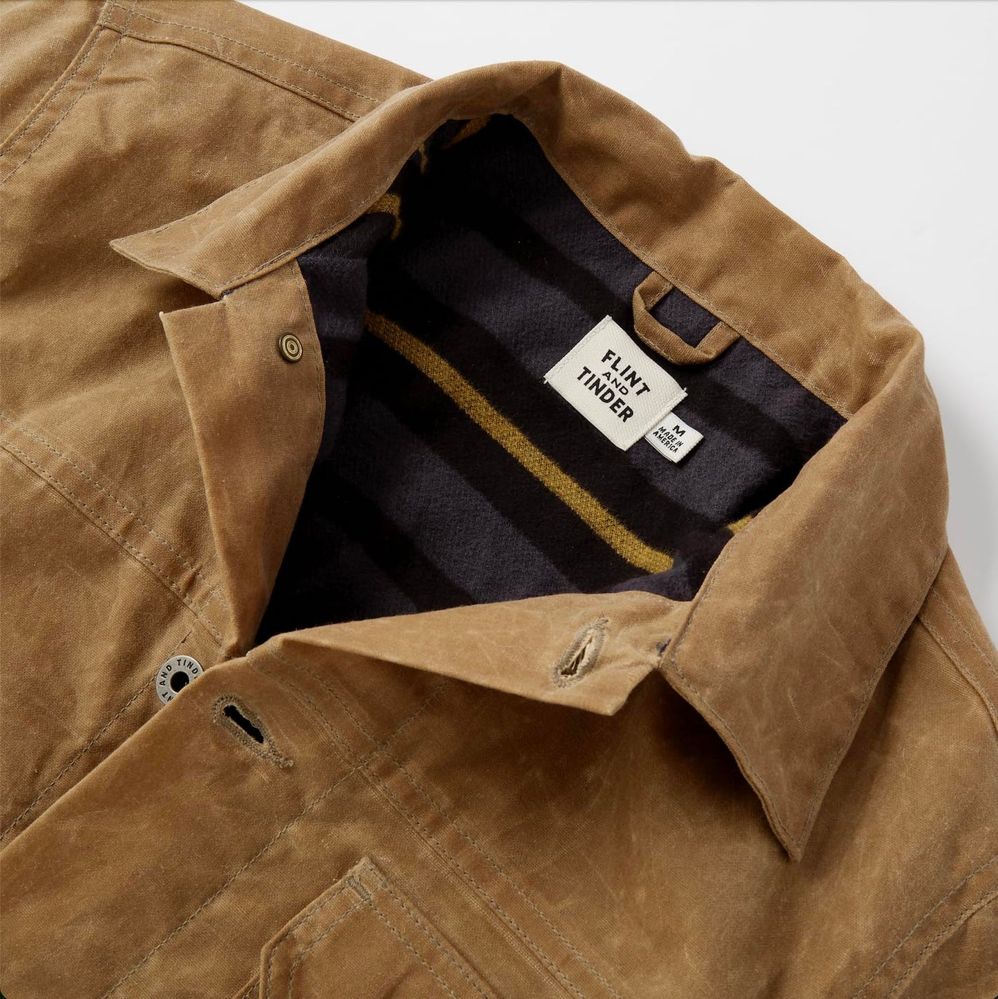 Huckberry Flint and Tinder Men's Flannel-Lined Waxed Trucker Jacket, Water & Weather Resistant Mens Jacket, Field Tan