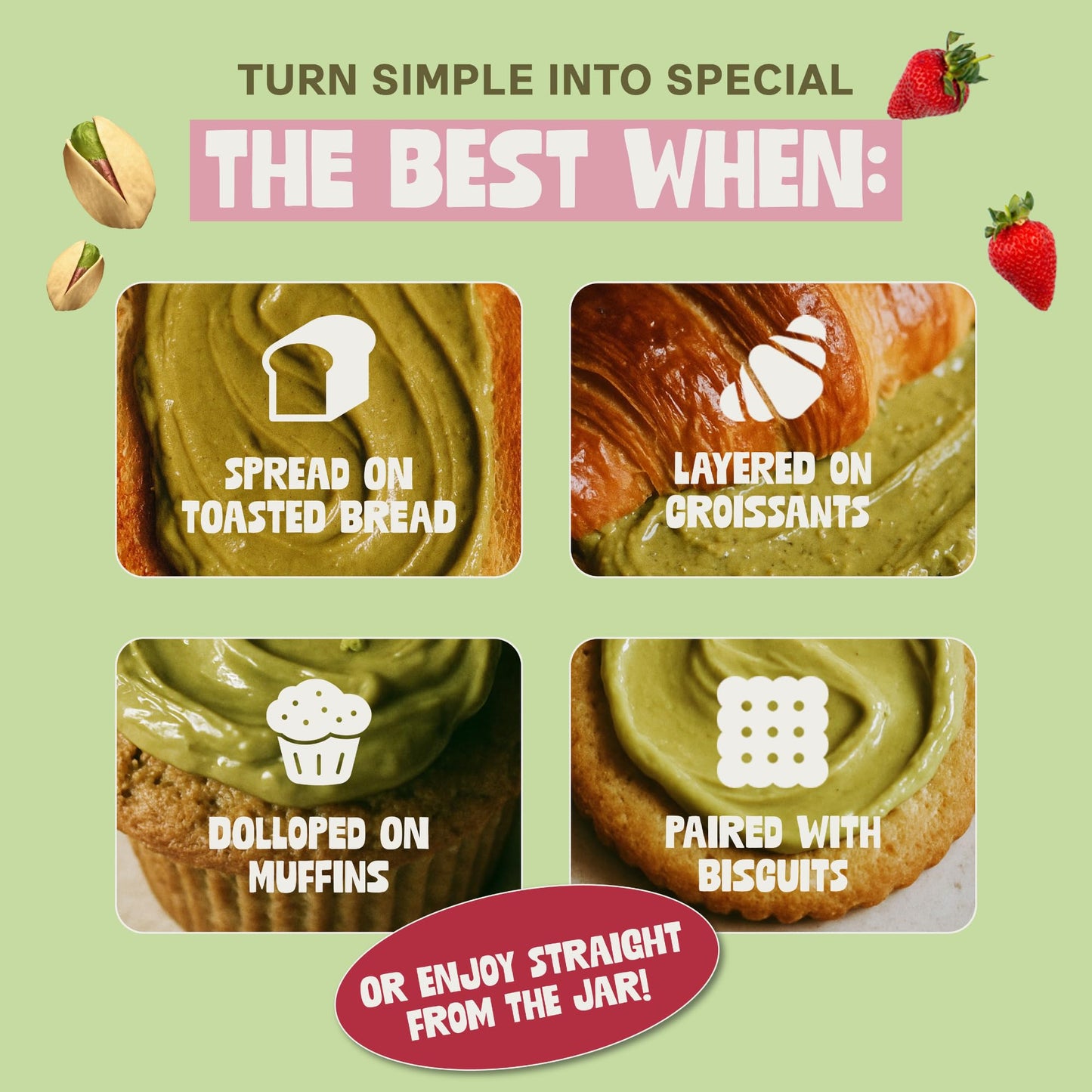 DORREL Pistachio & Strawberry Butter | Dairy-Free Vegan Spread | Made with 60% California Pistachios | Non-GMO | Kosher Pareve | Healthy Snack & Baking Spread (200g / 7.05oz)