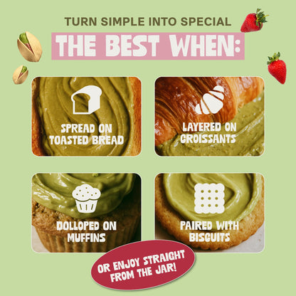 DORREL Pistachio & Strawberry Butter | Dairy-Free Vegan Spread | Made with 60% California Pistachios | Non-GMO | Kosher Pareve | Healthy Snack & Baking Spread (200g / 7.05oz)