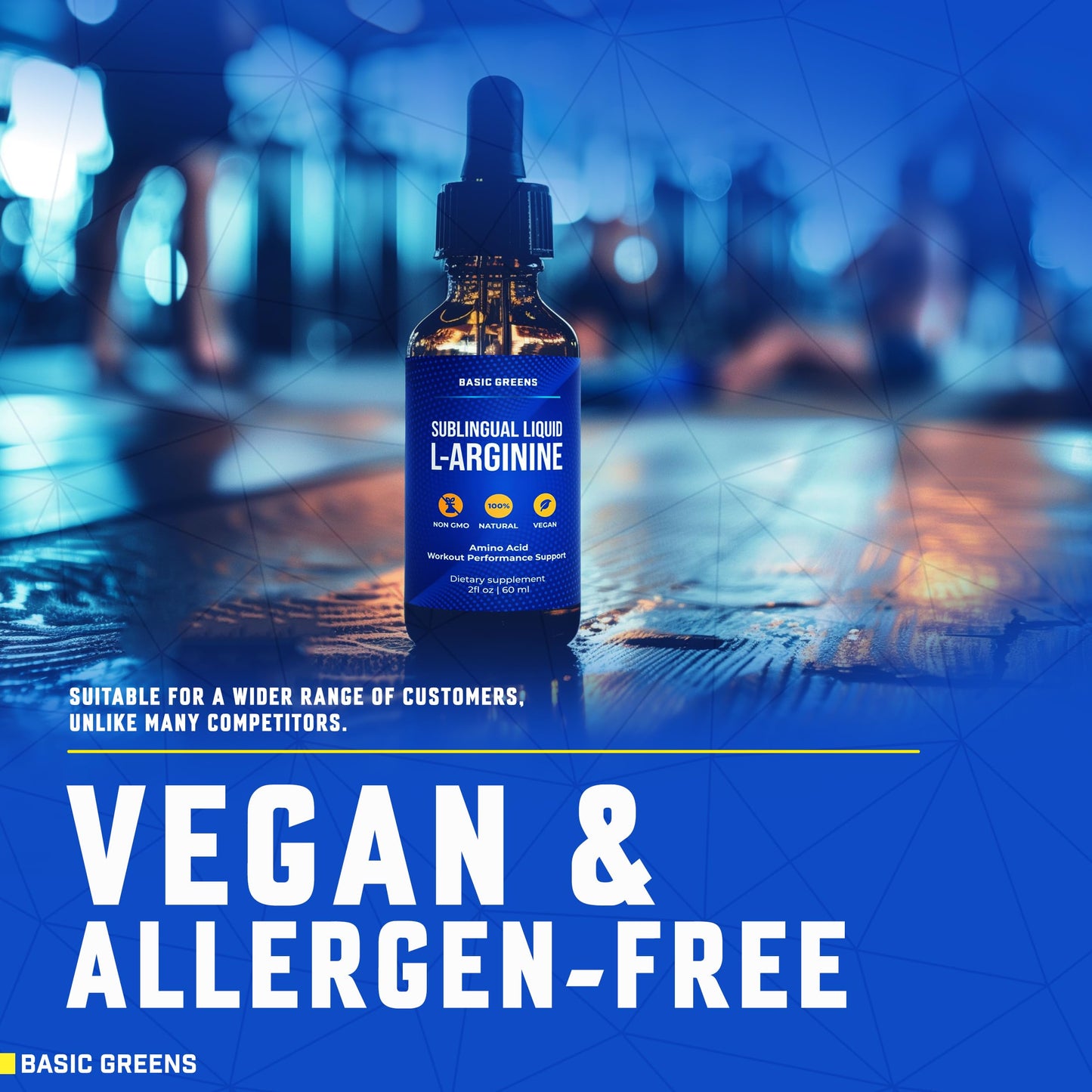 BASIC GREENS L-Arginine Liquid Nitric Oxide Supplement for Men and Women – Non-GMO Vegan for Circulation, Endurance, Energy, Stamina, Performance and Workout – 2 fl oz