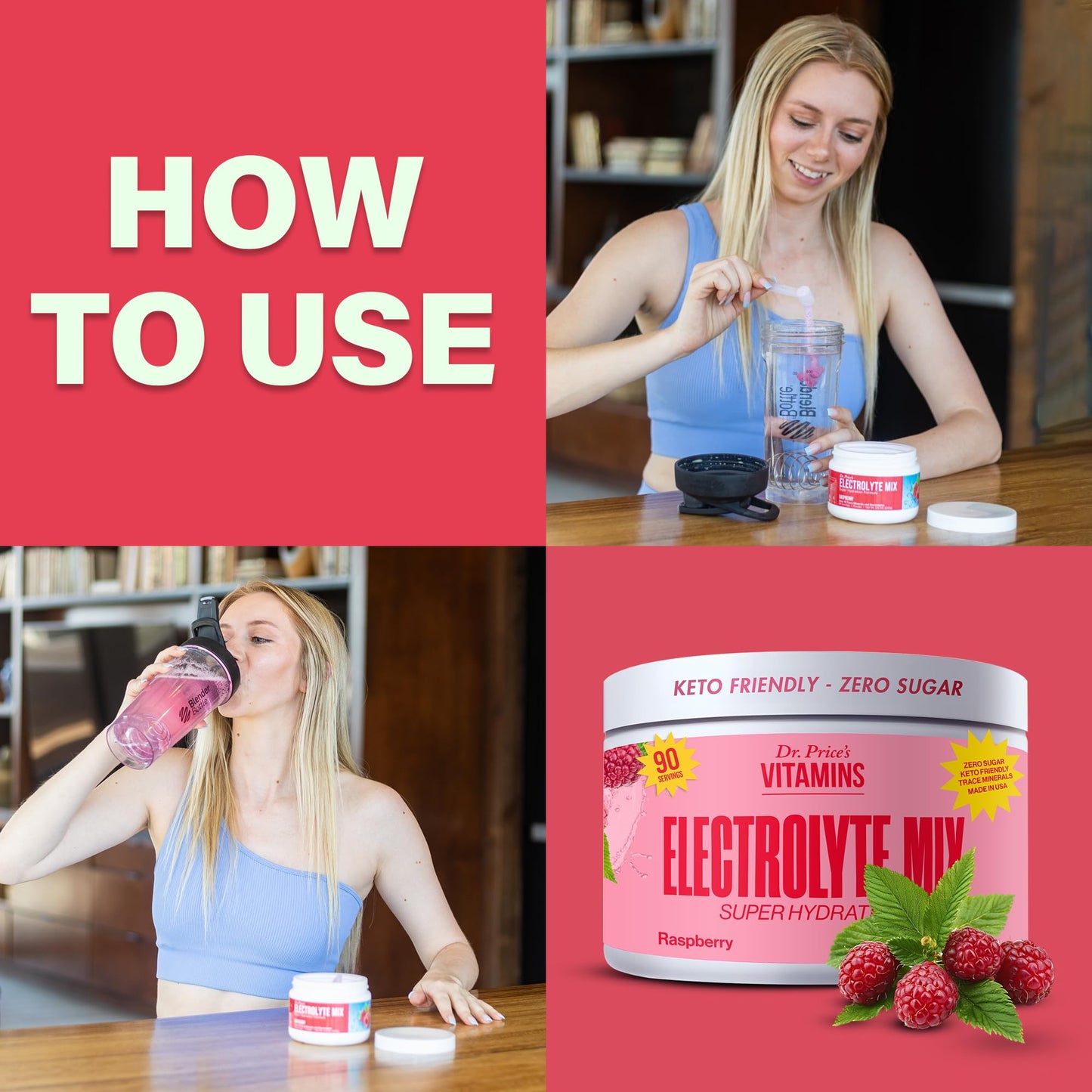 Dr. Price’s Electrolyte Mix | Sugar-Free Hydration Powder with 72+ Trace Minerals | No Sugar, Fast-Dissolving Electrolytes Powder Packets | Raspberry, 90 Servings