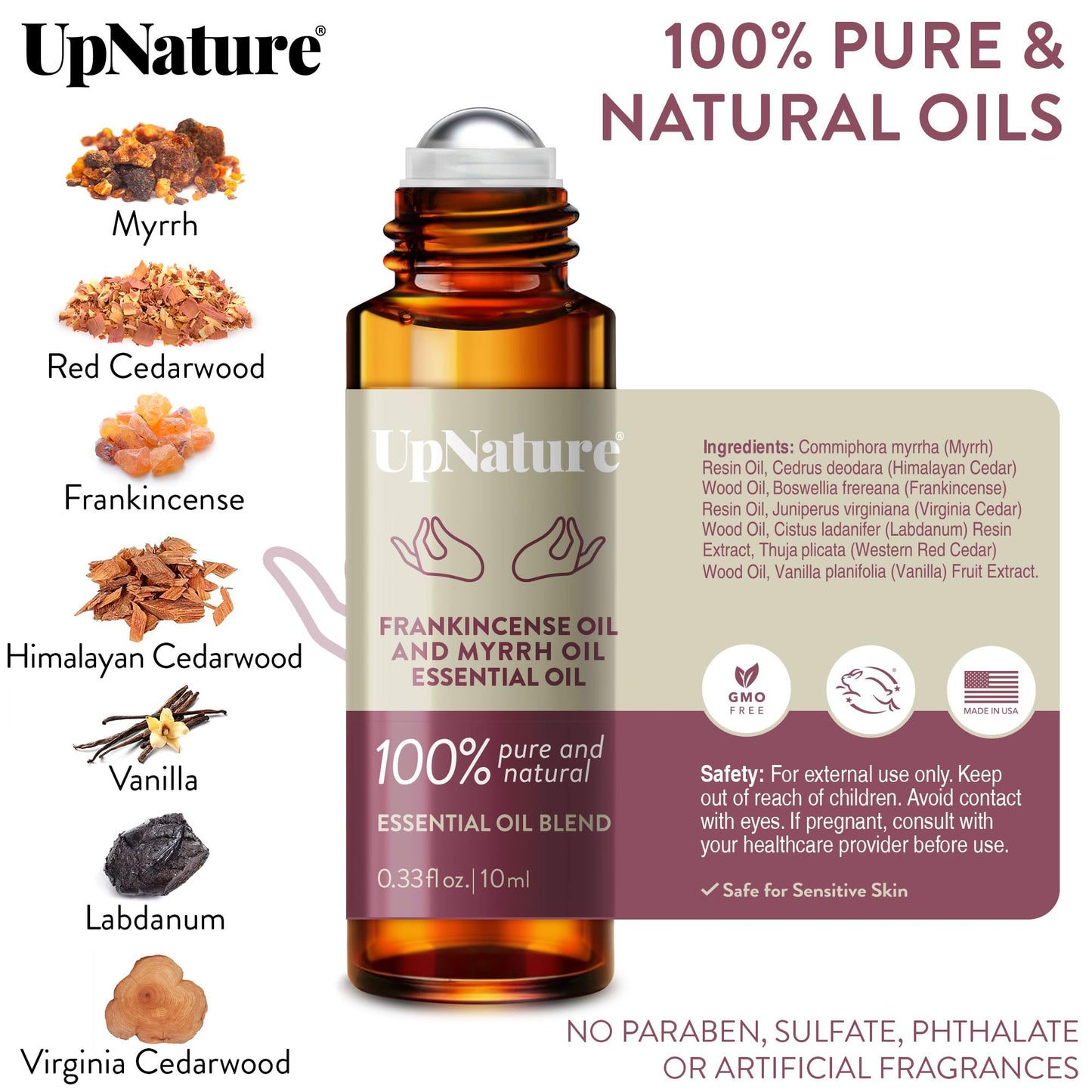 UpNature Frankincense and Myrrh Oil Roll On - 100% Natural Essential Oil Roller for Skin