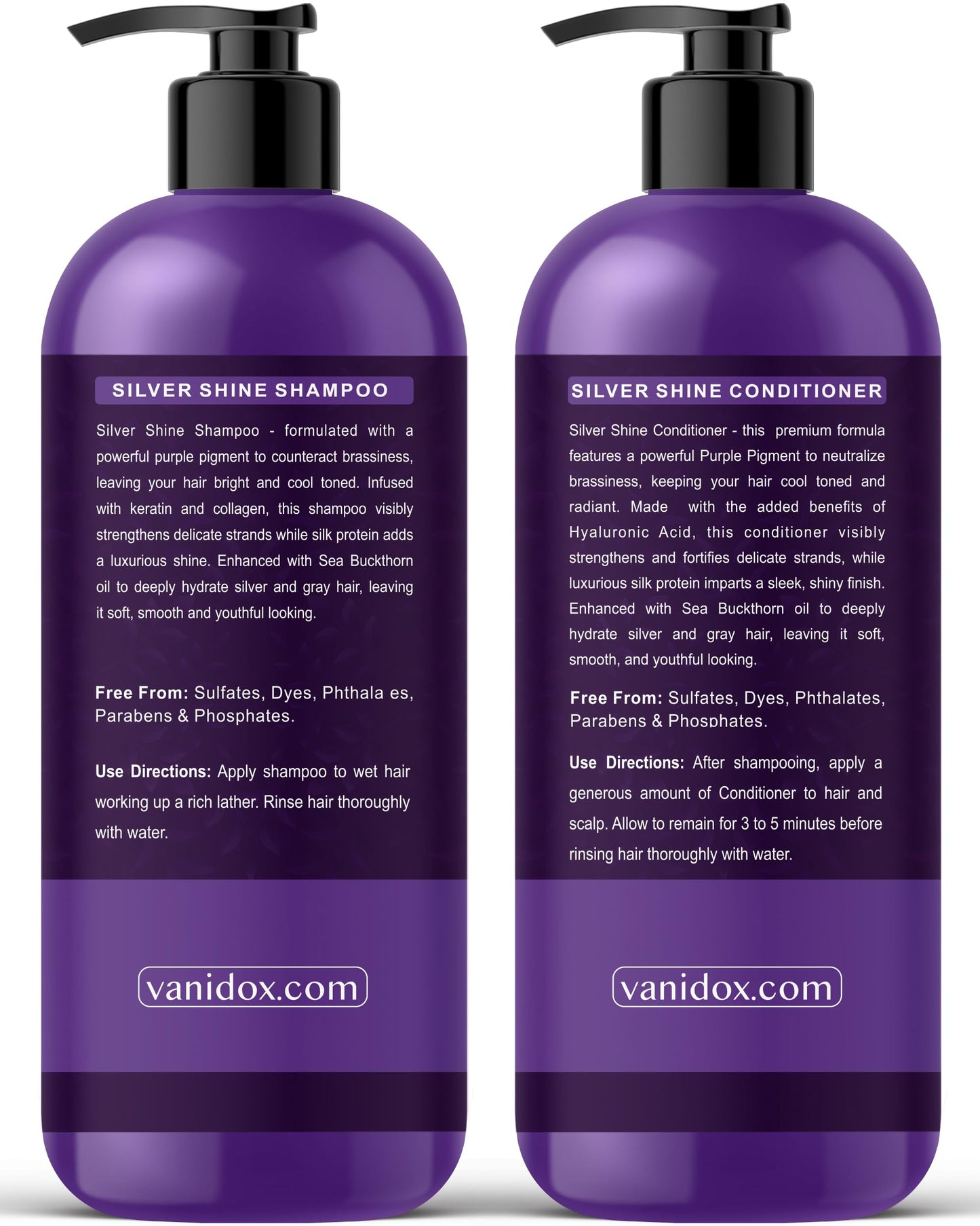 VANIDOX Sulfate Free Brass Toning Purple Shampoo and Conditioner Set for Grey and Silver Hair, Moisturizing & Color-Safe, Enhances Shine & Brightness, Made in USA (16 fl oz each)