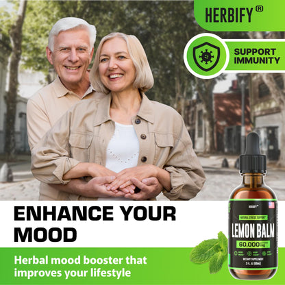 HERBIFY Lemon Balm Tincture - Melissa Officinalis Leaf Liquid Extract - Brain Support and Mood Boost - Lemon Balm Drops for Immune & Cognitive Support - 2 Fl oz