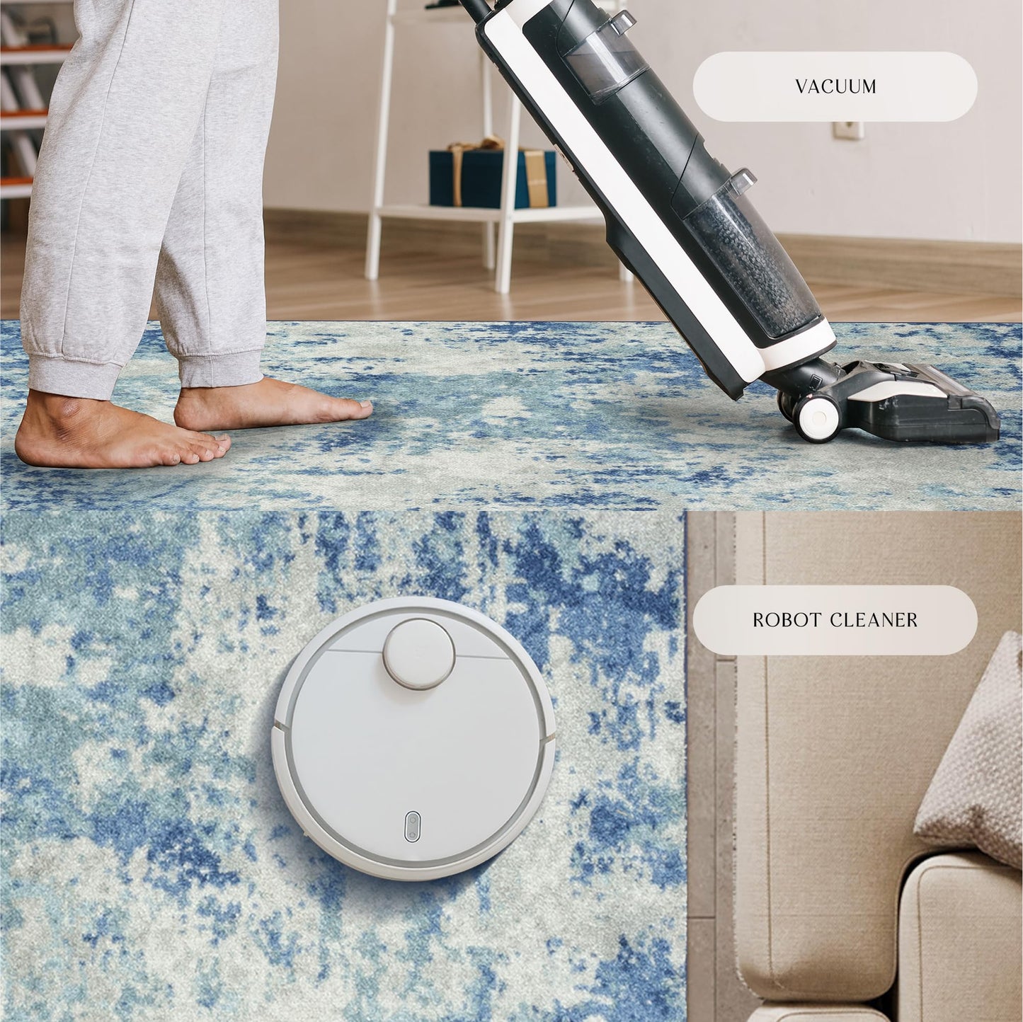 Maples Rugs Horizon Distressed Abstract Area Rug - Made in USA - Low Pile, Non Slip Pet-Friendly Mat for Bedroom, Office, Living & Dining Room, 5' x 7', Arctic Blue