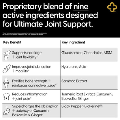 Campio Glucosamine Chondroitin MSM All-in-One Joint Support Supplement Turmeric, Hyaluronic Acid, Boswellia, Ginger Root, Bamboo, BioPerine, Black Pepper, Supports Joint Health & Flexibility 90 Count