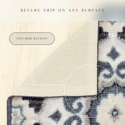 Maples Rugs Camilla Medallion Area Rug - Made in USA - Low Pile, Non Slip Pet-Friendly Mat for Bedroom, Office, Living & Dining Room, 5' x 7', Cream/Navy