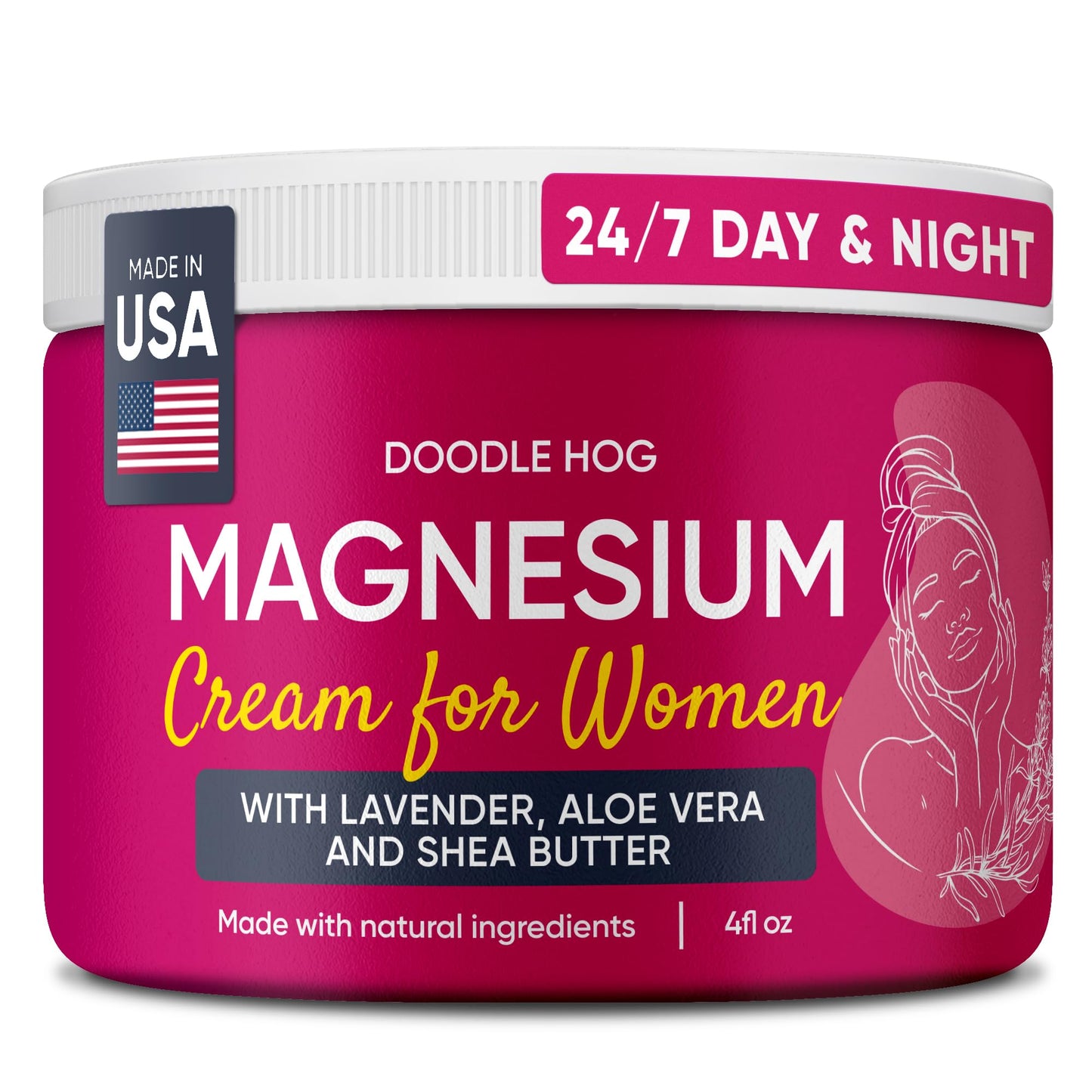 DOODLE HOG Magnesium Cream for Women Lavender Scent - Soothing Relief & Relaxation with Calendula, Aloe Vera, Shea Butter - Topical Magnesium Cream for Sleep - USA Made - (4 oz, Lavender)