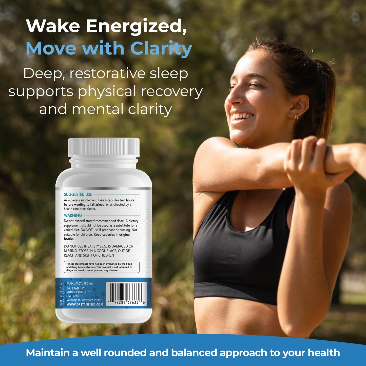 Dr Brad Stanfield Melatonin 300mcg + Magnesium Glycinate 126mg + Glycine 2,500mg for Sleep (120 Count, 30 Servings)