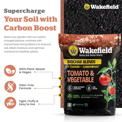 Wakefield Premium Biochar Blend – Organic Potting Soil for Vegetables, Tomatoes & Gardens – Potting Mix Enriched with Humic Acid & CarbonBoost – Versatile Top Soil for Indoor & Outdoor Plants-4quarts