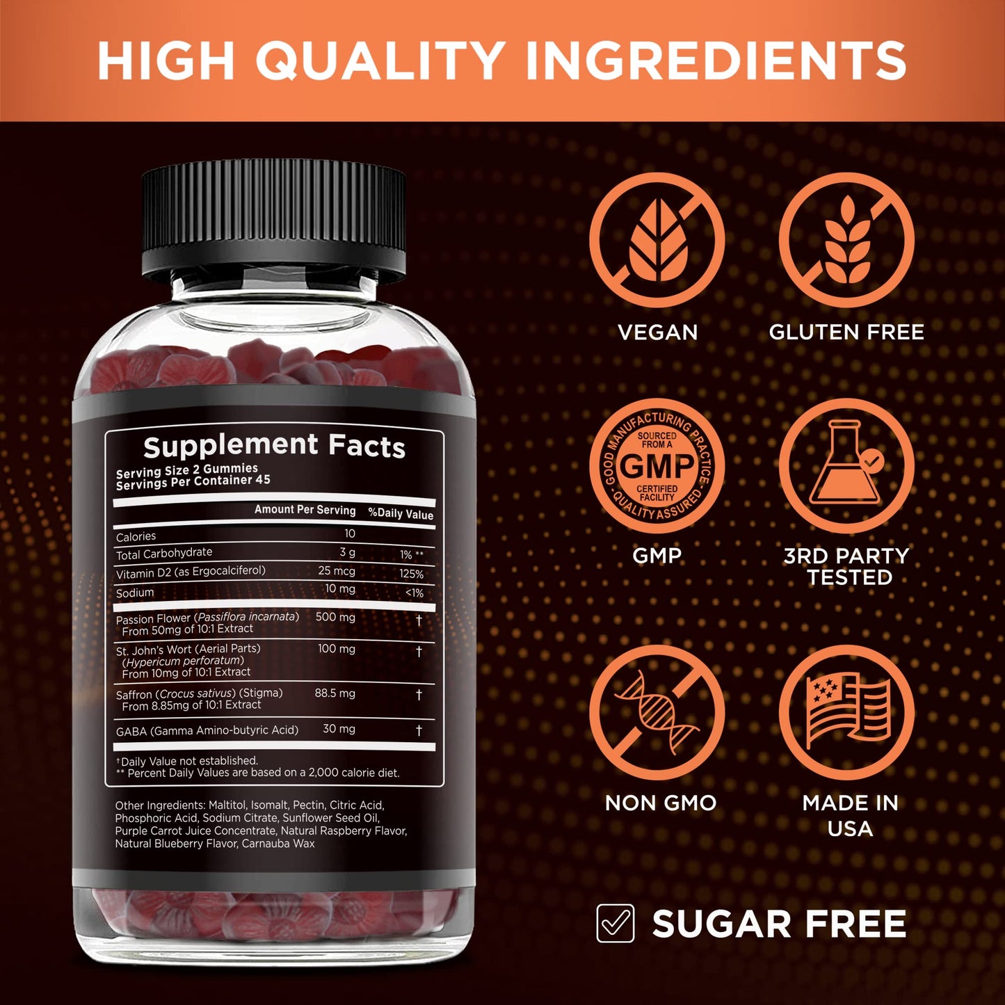 EFFECTIVE NUTRA Saffron Gummies | Sugar-Free Supplement with Vitamin D2, Passion Flower, St. John’s Wort & GABA | Positive Mood, Digestion, Energy | Natural Berry Flavor, Made in USA (90 Count)