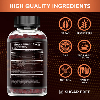 EFFECTIVE NUTRA Saffron Gummies | Sugar-Free Supplement with Vitamin D2, Passion Flower, St. John’s Wort & GABA | Positive Mood, Digestion, Energy | Natural Berry Flavor, Made in USA (90 Count)