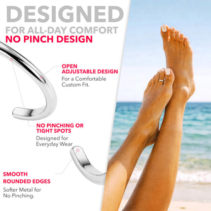 Body Candy ComfortFit Adjustable Toe Ring for Women – Handcrafted in USA by Master Jeweler – 925 Sterling Silver – Minimalist Stackable Toe Ring – No Pinch