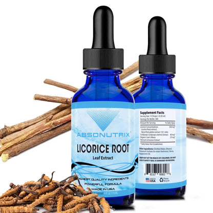 Absonutrix Licorice Root 330 mg, 4 Oz Liquid, 300 Servings, Made in USA, Quick Absorption, Quality Potent Ingredients, Non-GMO, GMP-Certified Facility, Cruelty-Free Products