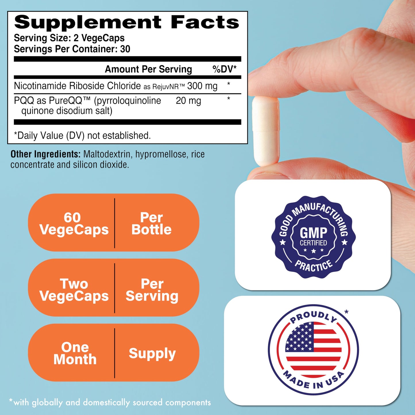 Health Thru Nutrition NAD+ Activator | NR with PQQ | 300mg Nicotinamide Riboside + 20mg PQQ | Mitochondria Maximizer | Non-GMO | Pack of 60