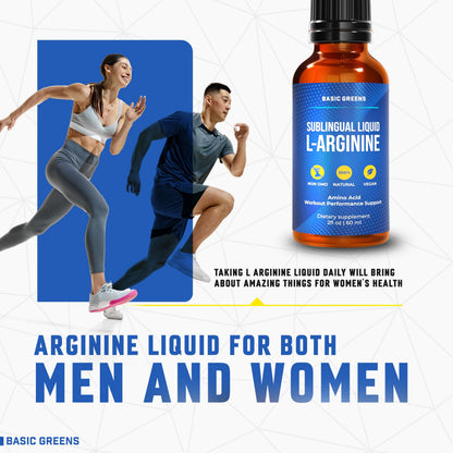 BASIC GREENS L-Arginine Liquid Nitric Oxide Supplement for Men and Women – Non-GMO Vegan for Circulation, Endurance, Energy, Stamina, Performance and Workout – 2 fl oz