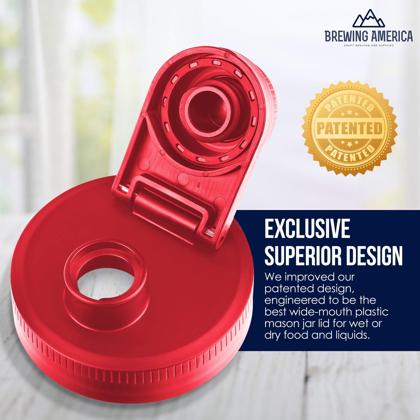 Brewing America Nesting Jar with Drinking Lid as Travel Cup, 1 Pint (16 oz) with Red Pouring Lid on Wide Mouth Ball Nesting Mason Jar, USA-Made To Go Drink Cup, 1-Pack