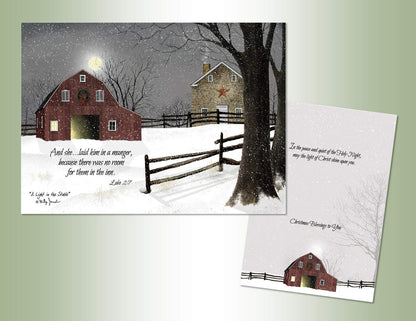 Performing Arts Winter Barn Christmas Cards Boxed Set - Pack of 16 Rustic Winter Farmhouse Holiday Greeting Cards with Envelopes - Soft Touch Velvet Finish and Vintage Snow Scene - Made in USA