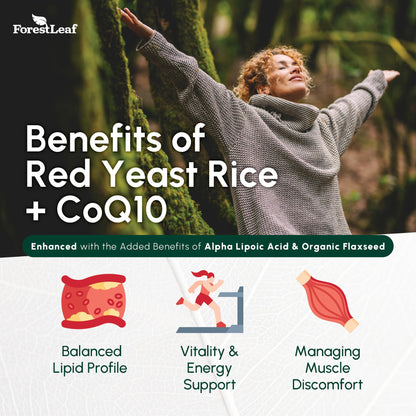 Red Yeast Rice 1215 mg. Capsules - Extra Strength Red Rice Yeast with CoQ10 Supplement, Plus Alpha Lipoic Acid & Organic Flaxseed, Citrinin Free, Supports Cardiovascular Health, Non-GMO 90 Veggie Caps