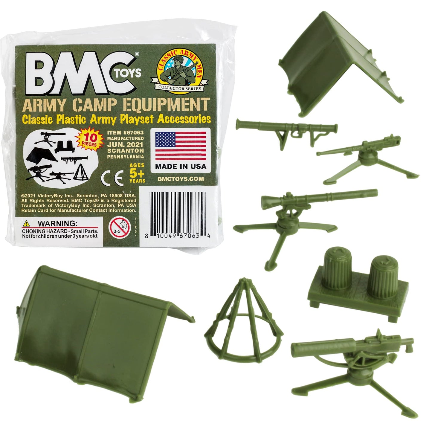 BMC Classic Plastic Army Men Playset Accessories - 10pc Military Camp - US Made