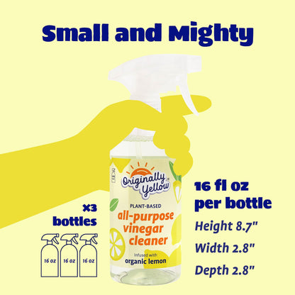 Originally Yellow Lemon Vinegar All Purpose Cleaning Spray | Distilled Cleaning Vinegar For Every Room In the House | Plant-Derived All Purpose Cleaner | Living Room, Bathroom, & Kitchen | 3 Pack