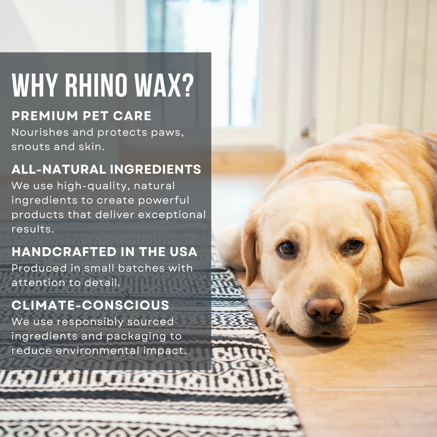 Rhino Wax - Dog Paw Snow Wax 2oz - Winter Balm for Dogs Feet - Protects Against Cold, Icy, Salt, Wintery Conditions - Moisturizes and Improves Elasticity - Lick-Safe, Natural Ingredients - Made in USA