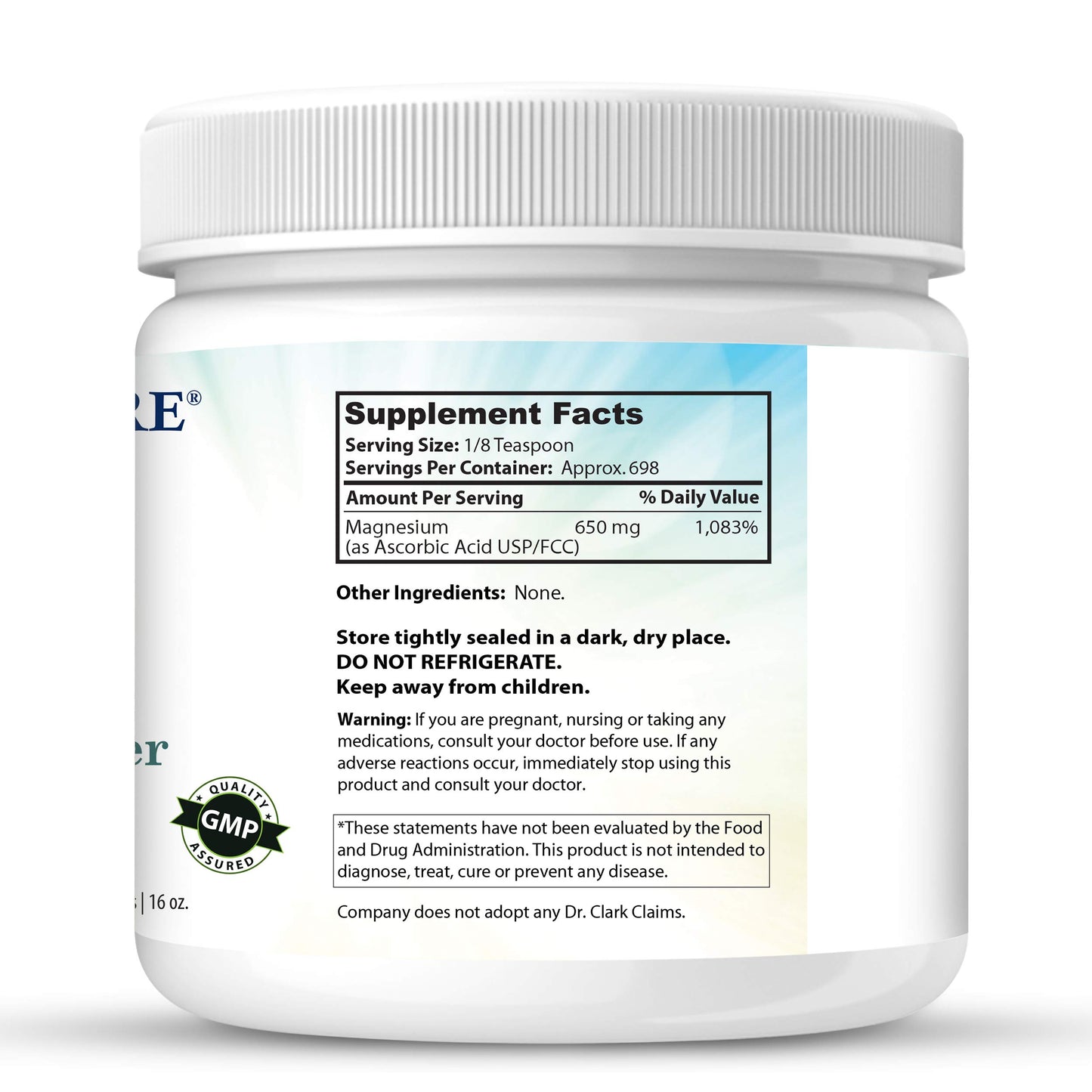 Dr Clark Vitamin C Powder Ascorbic Acid - Immune Support Supplement, Gluten Free, Potent antioxidant, Supports Brain Function, Promotes Tissue Formation and Repair, 454gm | 16oz