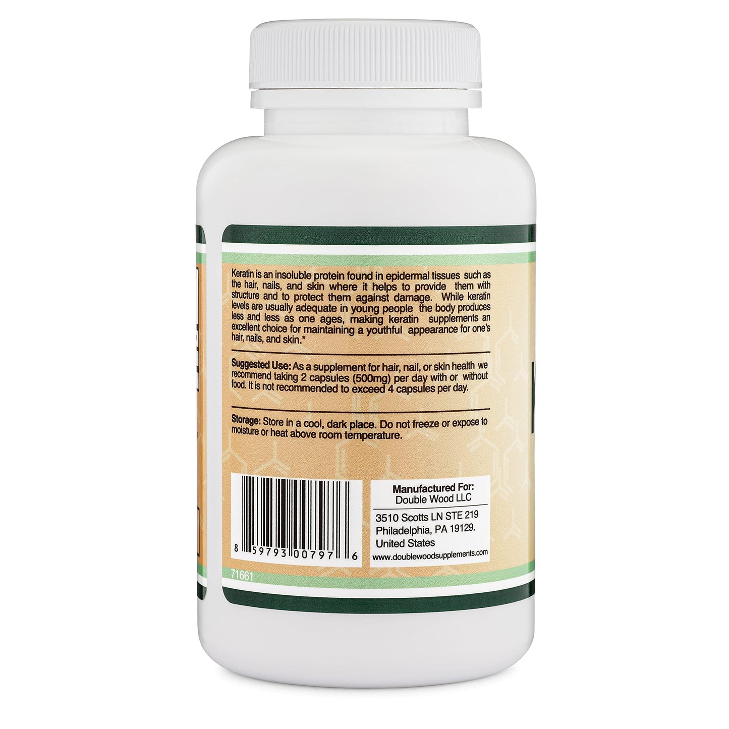 Keratin Hair Growth Vitamin (500mg per Serving, 120 Pills) Keratin Hair Treatment for Men and Women (Vital Protein for Hair, Skin, and Nails) Vitaminas para El Cabello, Vegan Safe by Double Wood