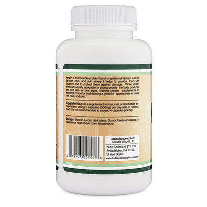 Keratin Hair Growth Vitamin (500mg per Serving, 120 Pills) Keratin Hair Treatment for Men and Women (Vital Protein for Hair, Skin, and Nails) Vitaminas para El Cabello, Vegan Safe by Double Wood