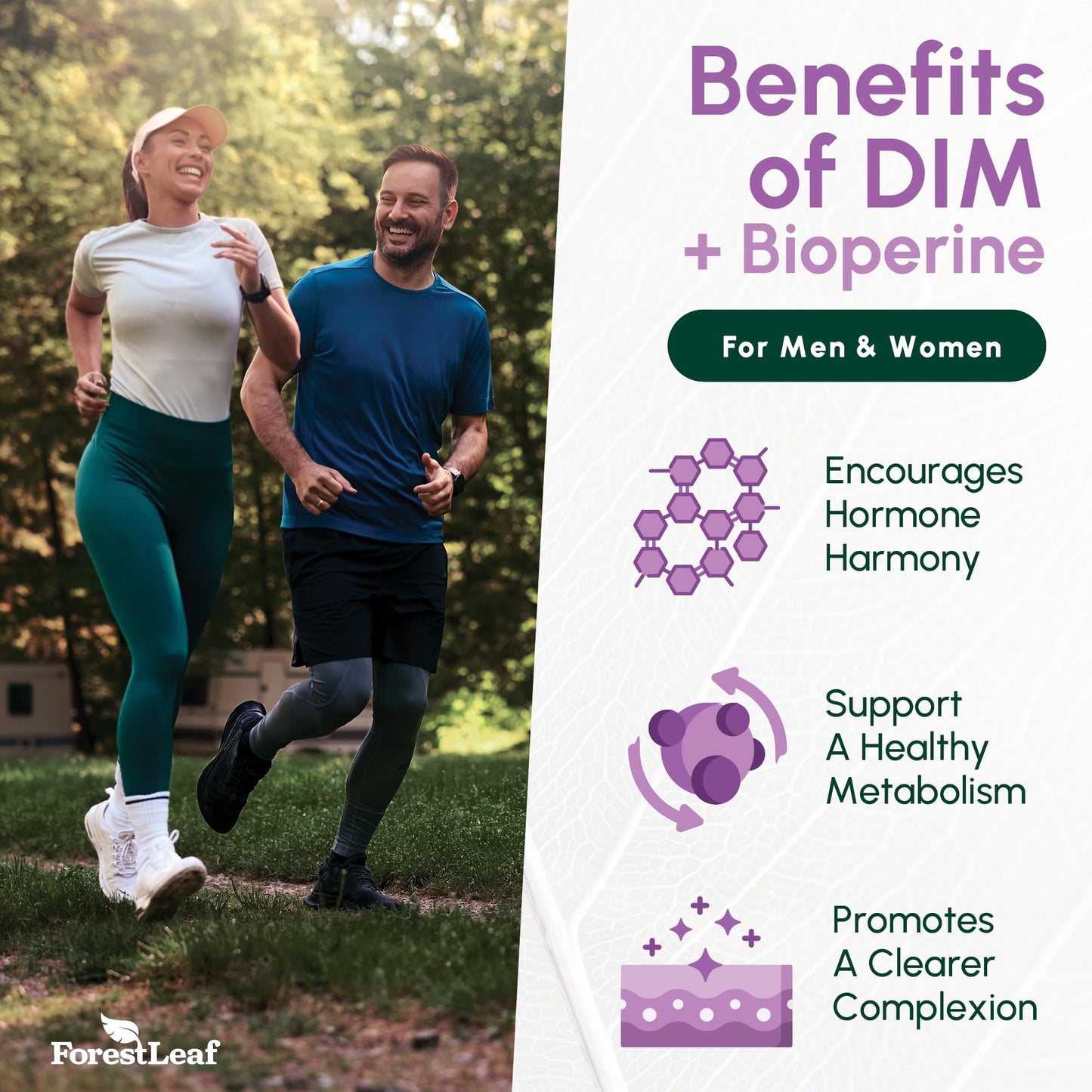 ForestLeaf DIM Supplement - 300mg DIM Estrogen Supplement for Women/Men - Diindolylmethane with BioPerine Black Pepper - Support for Detox, Metabolism, Hormone Balance & Menopause - 90 Caps