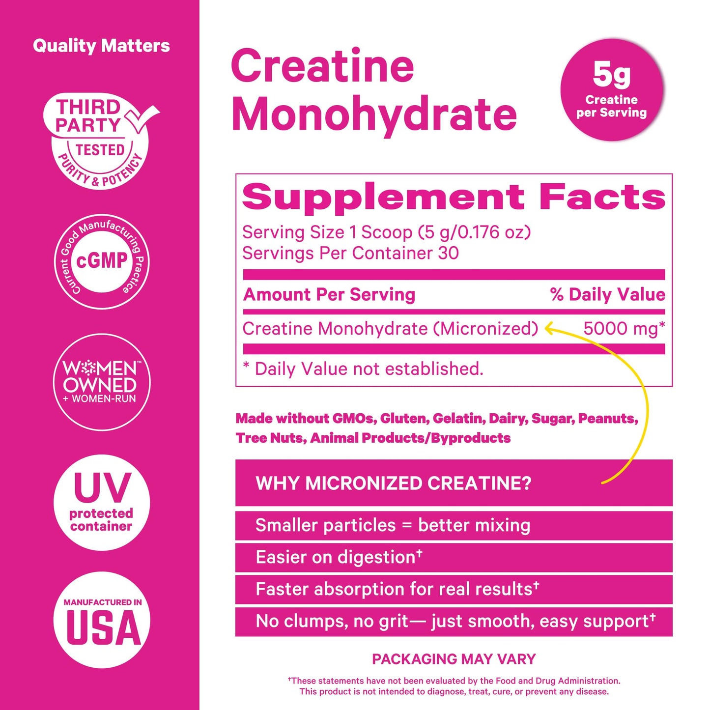 Pink Stork 5g Micronized Creatine Monohydrate Powder for Women - Support Muscles, Cellular Energy, Cognitive Function - Essential Amino Acid - Clean Alternative to Pills or Gummies - 30 Servings