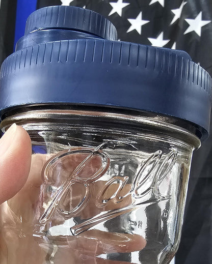 Brewing America Nesting Jar with Drinking Lid as Travel Cup, 1 Pint (16 oz) with Blue Pouring Lid on Wide Mouth Ball Nesting Mason Jar, USA-Made To Go Drink Cup, 1-Pack