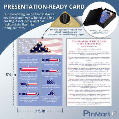 PinMart's Folded American Flag Memorial Veteran Lapel Pin on Instruction Card - Patriotic Enamel Pins for Clothing, Hats, Backpacks and Bags - Memorial Day Pins for Men and Women