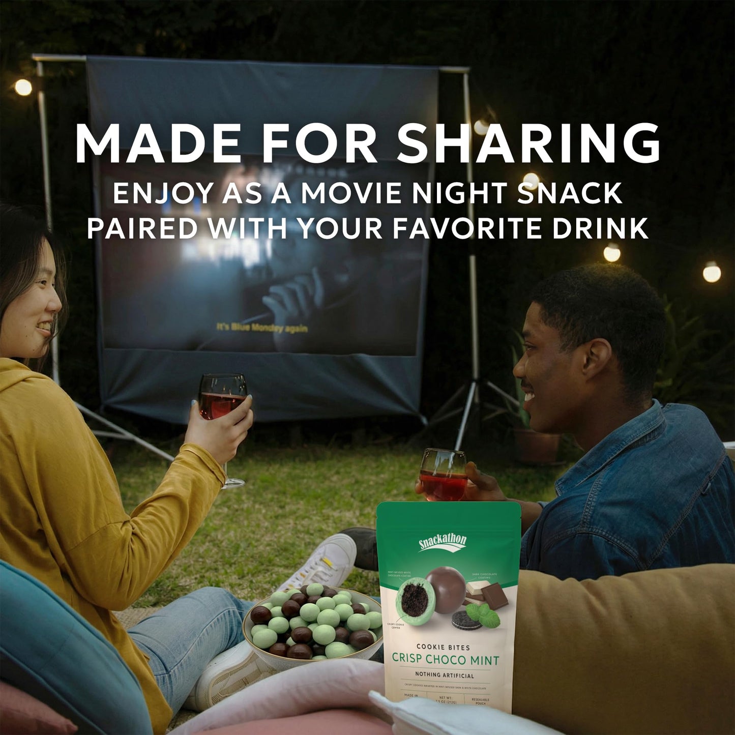 Snackathon Crisp Choco Mint Cookie Bites, 7.5 oz Resealable Snack Pack, Mint White and Dark Chocolate Covered Cookie Bite, Grocery Cookies for Parties, Snack Bag & Sharing, Made in USA