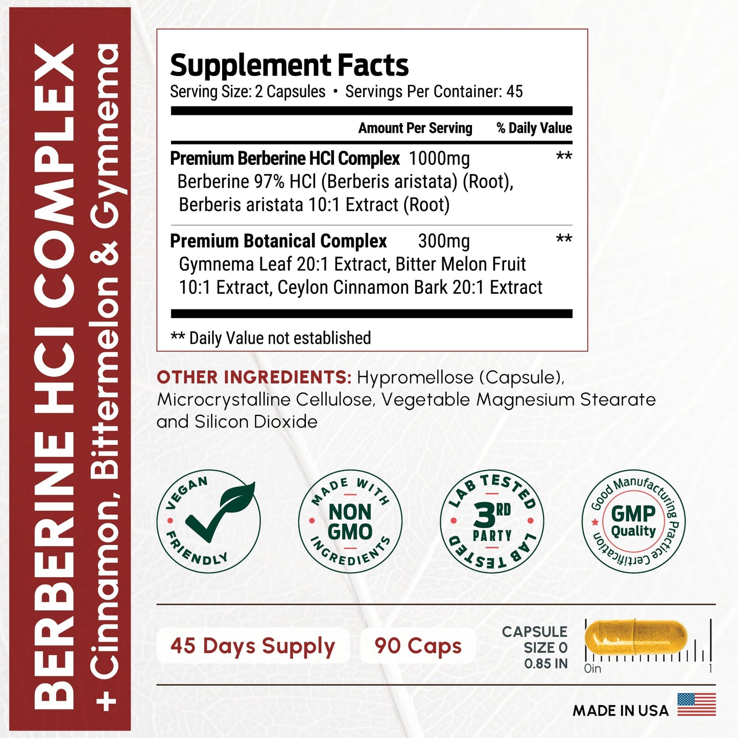 ForestLeaf Berberine Supplement - 1300mg per Serving - Ultra High Potency Berberine HCl with Ceylon Cinnamon, Bitter Melon & Gymnema - Weight Management Support - 90 Caps