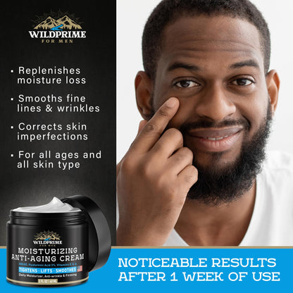 Men's Face Moisturizer Cream - Anti Aging & Wrinkle - Made in USA - Collagen, Hyaluronic Acid, Vitamins E & A, Avocado Oil - After Shave Lotion - Age Facial Skin Care, Day & Night Moisturizing