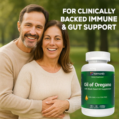 HARMONIFY Oil of Oregano with Black Seed Oil Supplement for Immune & Digestive Support, Black Seed Oil, Oregano Oil Supplement, 120 Softgels, 60 Day Supply, Non-GMO & Gluten Free